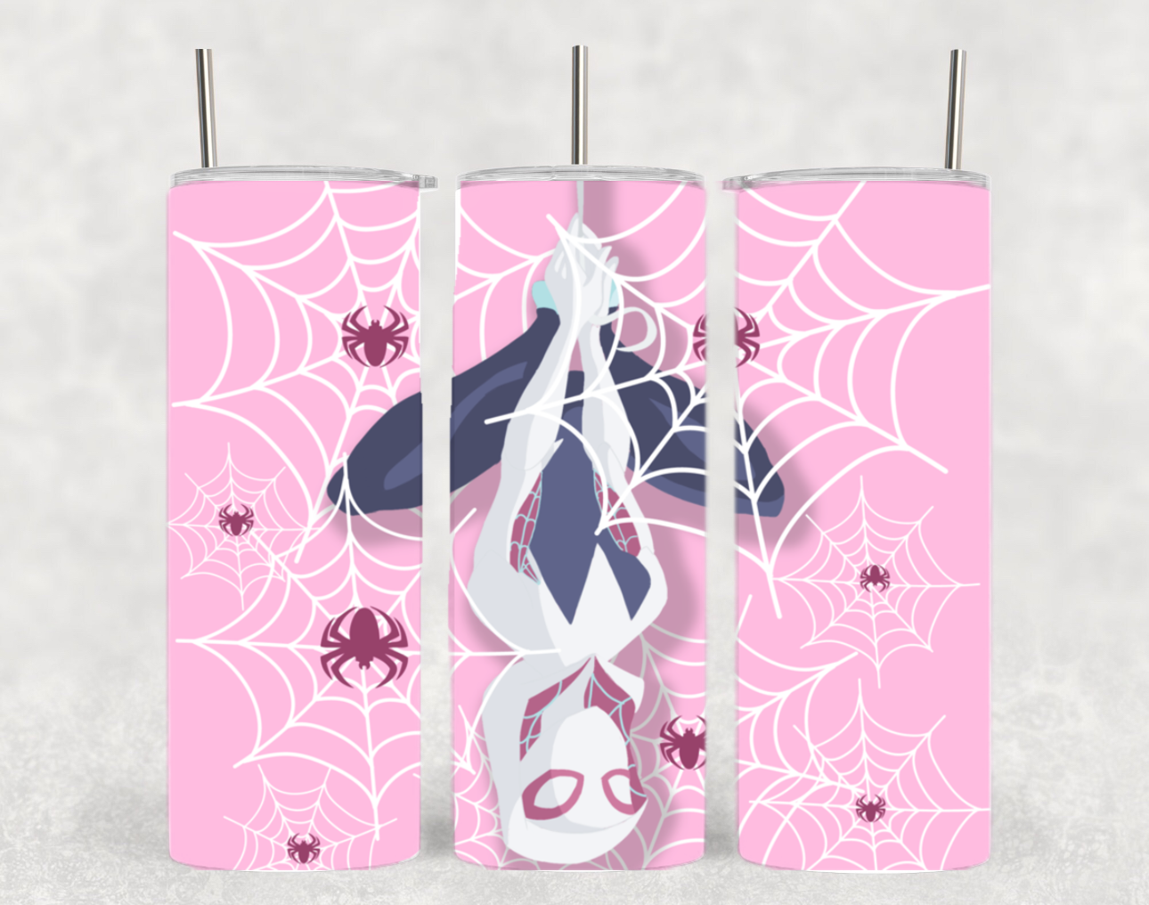 Pink Spider-Gwen Spiderweb Upside down Comic Superhero Tumbler